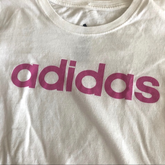 ADIDAS WHITE AND PINK FONT TEE - Picture 7 of 8